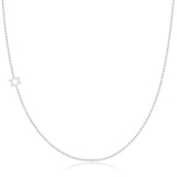 A white gold 14k Gold Asymmetrical Charm Necklace - Star of David with bead chain on a white background. 