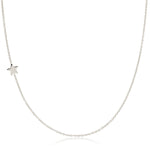 A white gold 14k Gold Asymmetrical Charm Necklace - Star with a cable chain on a white background. 