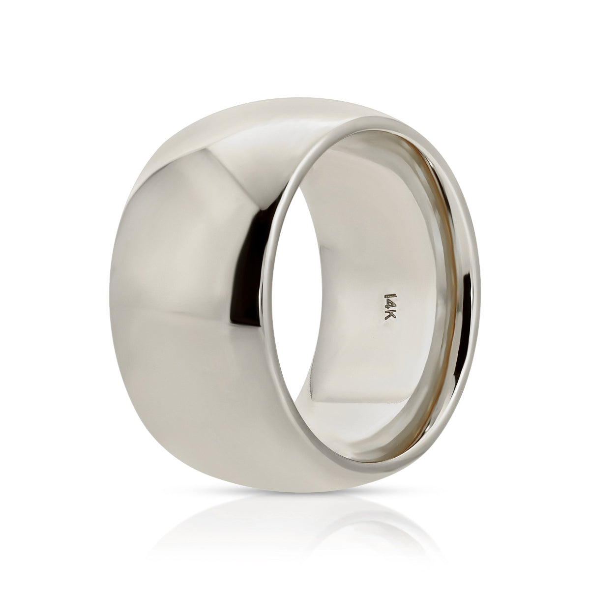 A Thick Band in white gold on a white background. 