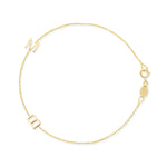 A yellow gold Custom Gold Bracelet - 2 Letters (with the letters M and B) on a white background. 