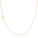 A yellow gold 14k Gold Asymmetrical Charm Necklace - Angel Wing with a cable chain on a white background. 