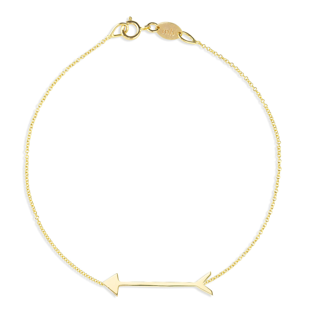 A Straight as an Arrow Bracelet in yellow gold on a white background. 