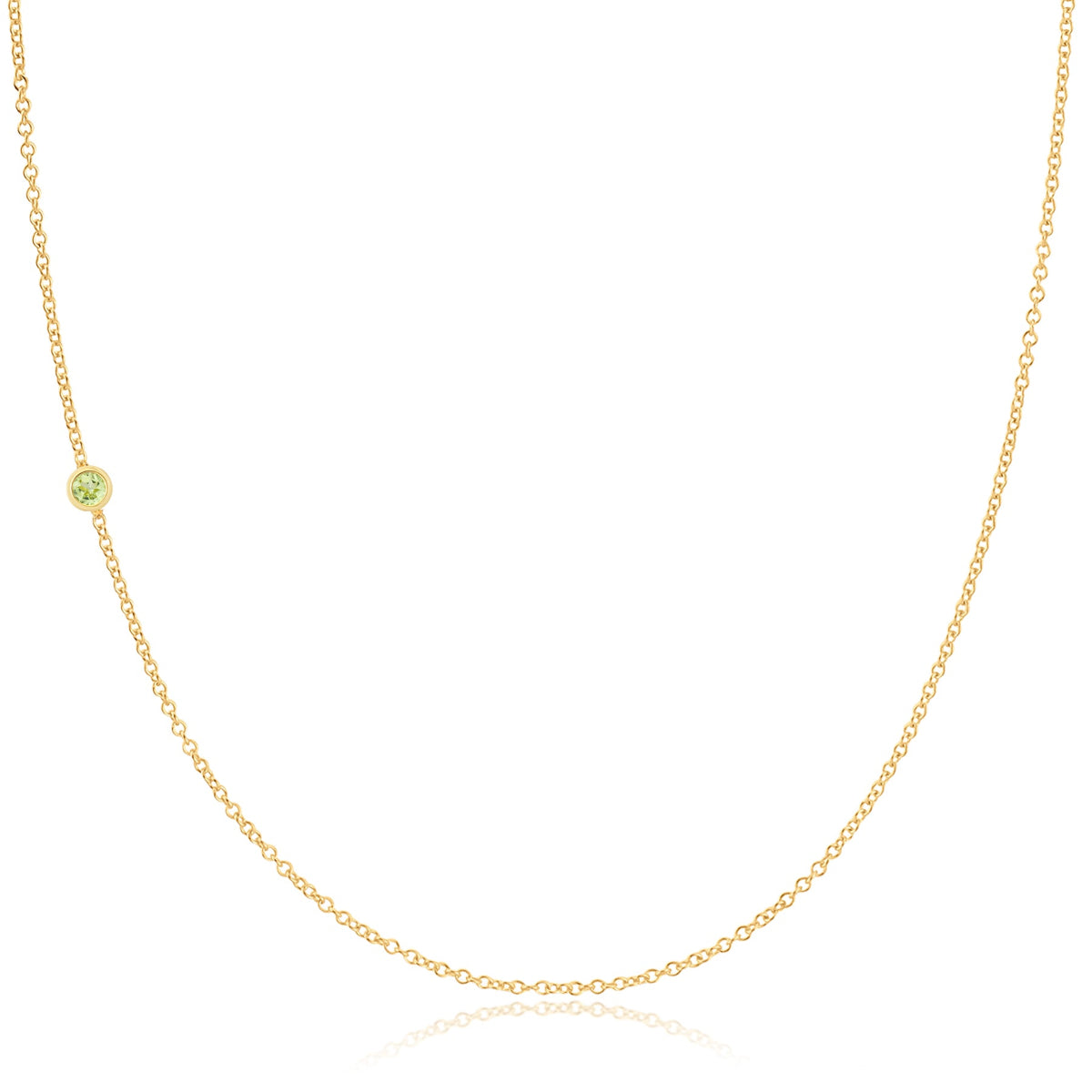  yellow gold 14K Gold Asymmetrical Birthstone Necklace - Peridot (August) on a white background. 