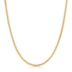 A Box Chain in yellow gold on a white background. 