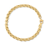 A Rolo Bracelet in yellow gold on a white background. 
