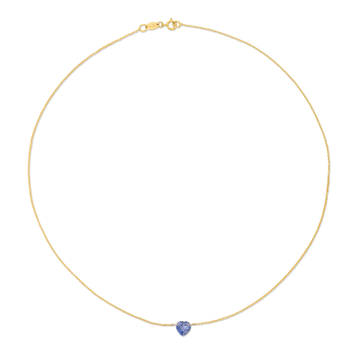 The Sweetheart Necklace - Blue Sapphire in yellow gold on a white background. 