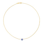 The Sweetheart Necklace - Blue Sapphire in yellow gold on a white background. 