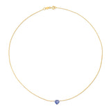 The Sweetheart Necklace - Blue Sapphire in yellow gold on a white background. 