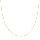 A yellow gold 14k Gold Asymmetrical Charm Necklace - Cross with a bead chain on a white background. 