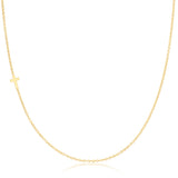 A yellow gold 14k Gold Asymmetrical Charm Necklace - Cross with a cable chain on a white background. 