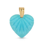 An Etched Turquoise Heart Charm on a white background. 