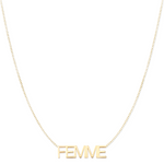 A FEMME Necklace on a white background. 