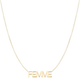 A FEMME Necklace on a white background. 