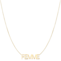 A FEMME Necklace on a white background. 