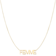 A FEMME Necklace on a white background. 