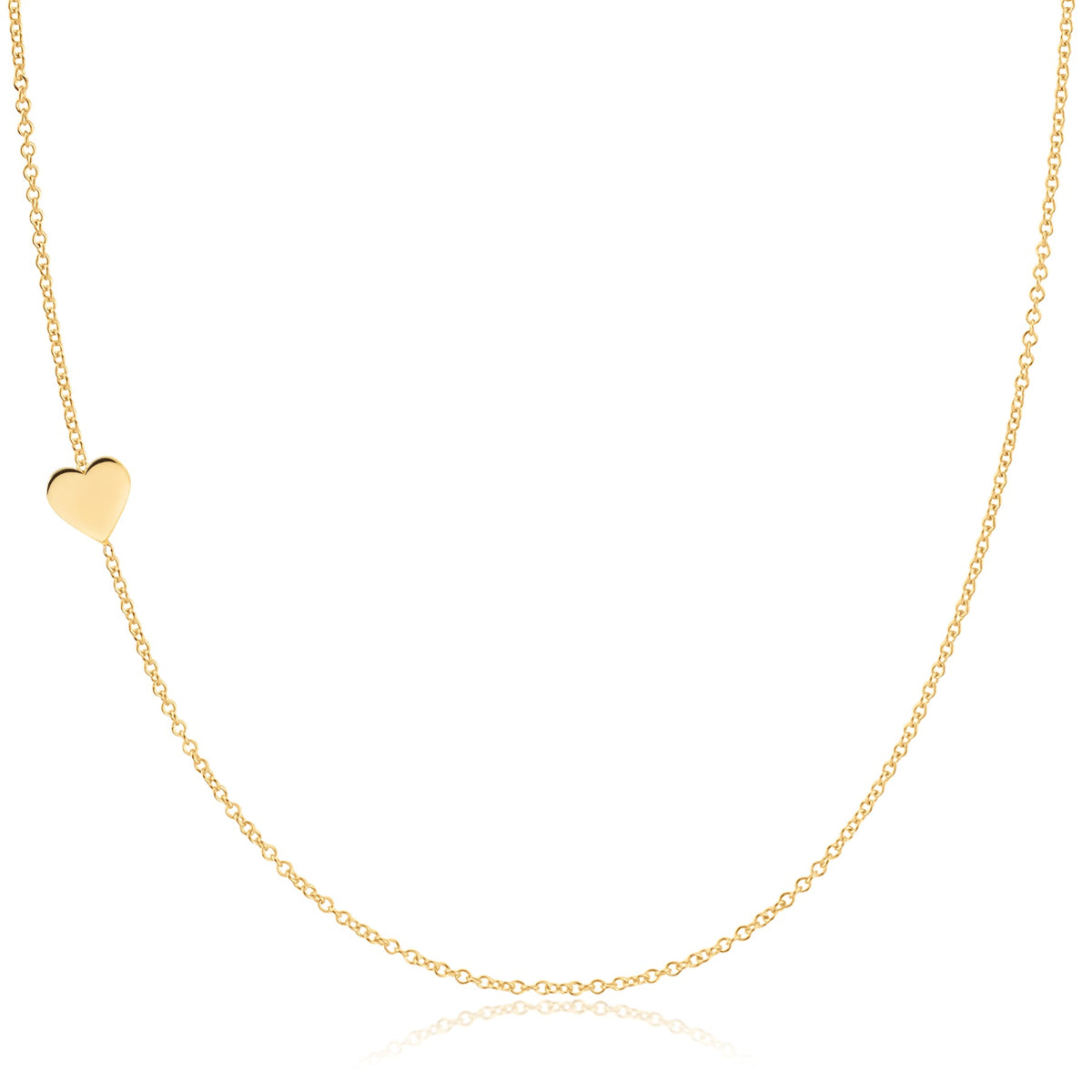 A yellow gold 14k Gold Asymmetrical Charm Necklace - Heart with a cable chain on a white background. 
