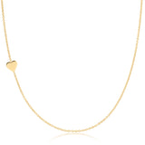 A yellow gold 14k Gold Asymmetrical Charm Necklace - Heart with a cable chain on a white background. 
