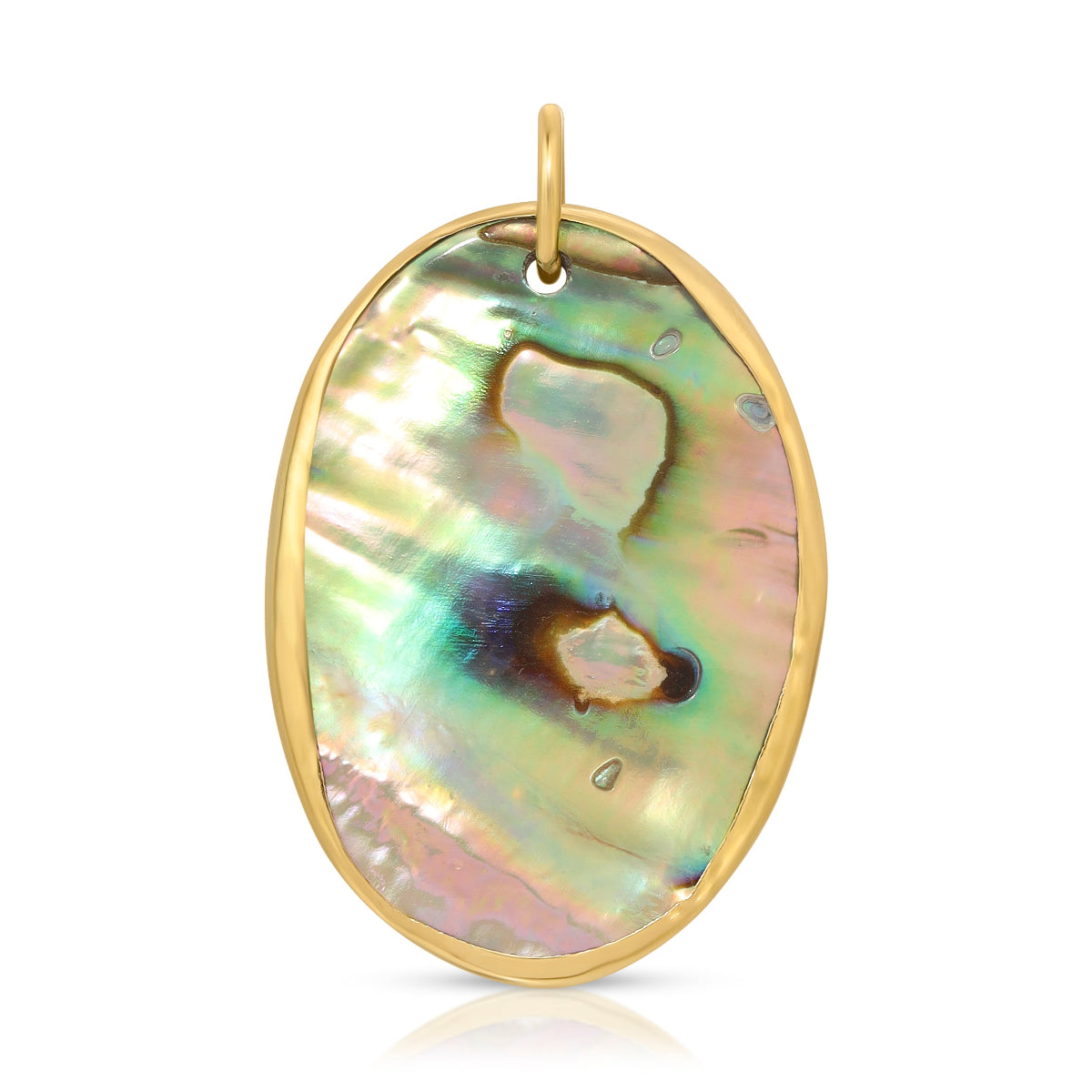 A Large Abalone Cabochon Charm on a white background. 