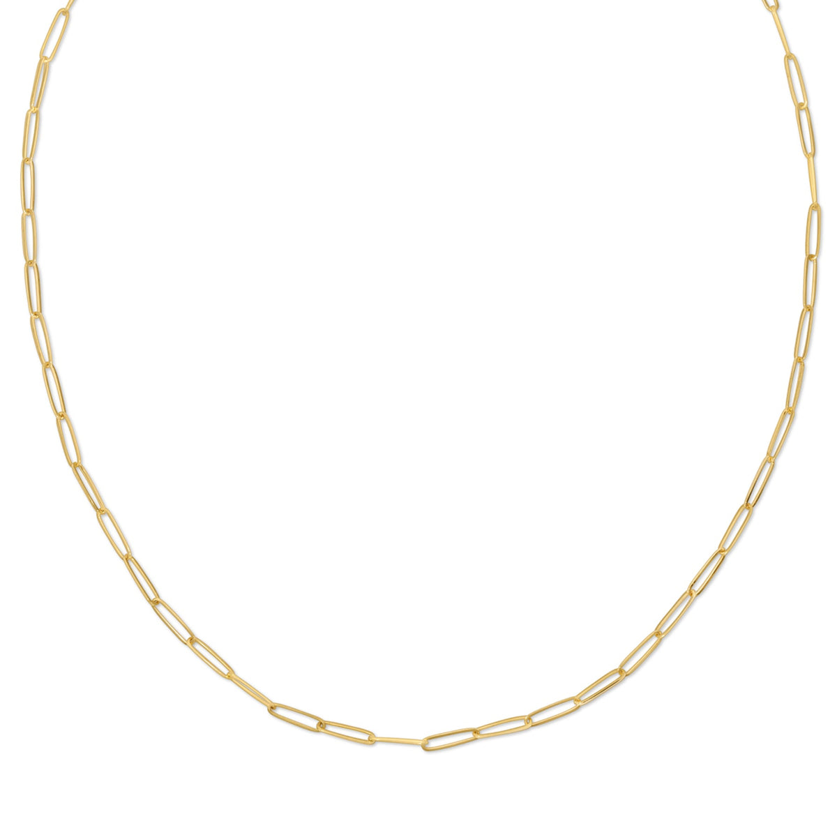 An Element Long Link Chain in yellow gold on a white background. 