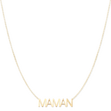 A MAMAN Necklace in yellow gold on a cable chain on a white background.