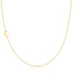 A yellow gold 14k Gold Asymmetrical Charm Necklace - Moon with a bead chain on a white background. 