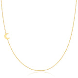 A yellow gold 14k Gold Asymmetrical Charm Necklace - Moon with a bead chain on a white background. 