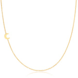 A yellow gold 14k Gold Asymmetrical Charm Necklace - Pavé Moon with a cable chain on a white background. 