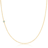 A yellow gold 14K Gold Asymmetrical Birthstone Necklace - Aquamarine (March) on a white background. 