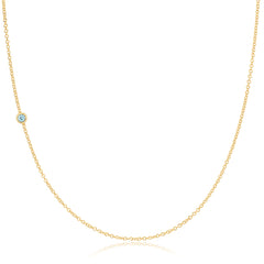 A yellow gold 14K Gold Asymmetrical Birthstone Necklace - Aquamarine (March) on a white background. 