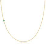 A yellow gold 14K Gold Asymmetrical Birthstone Necklace - Emerald (May) on a white background.