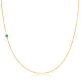 A yellow gold 14K Gold Asymmetrical Birthstone Necklace - Emerald (May) on a white background.