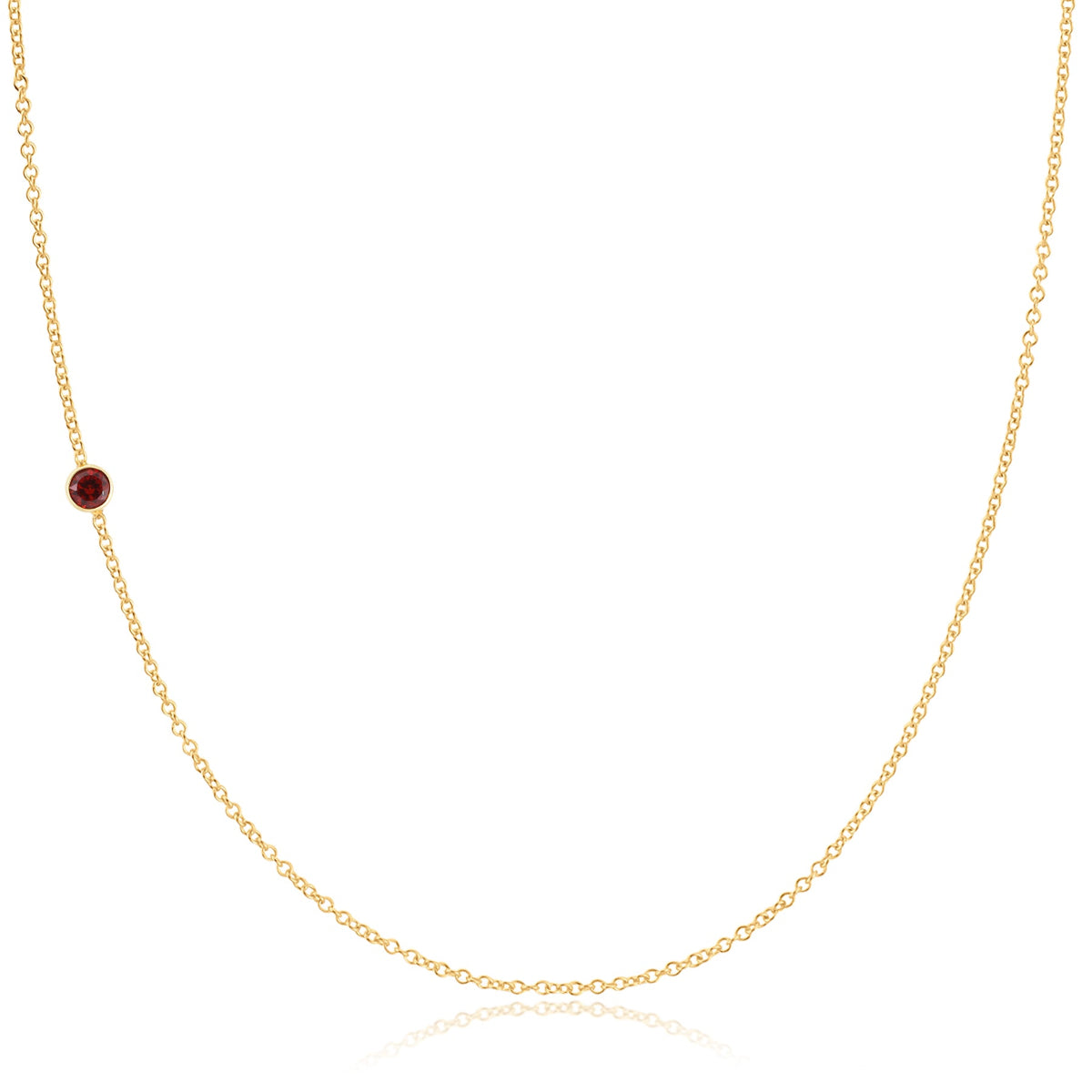 A yellow gold 14K Gold Asymmetrical Birthstone Necklace - Garnet (January) on a white background. 