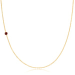 A yellow gold 14K Gold Asymmetrical Birthstone Necklace - Garnet (January) on a white background. 