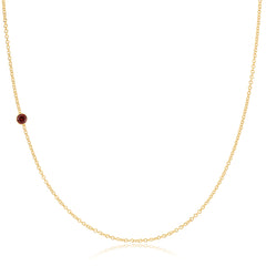 A yellow gold 14K Gold Asymmetrical Birthstone Necklace - Garnet (January) on a white background.