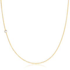 A yellow gold 14K Gold Asymmetrical Birthstone Necklace - Moonstone (June) on a white background. 