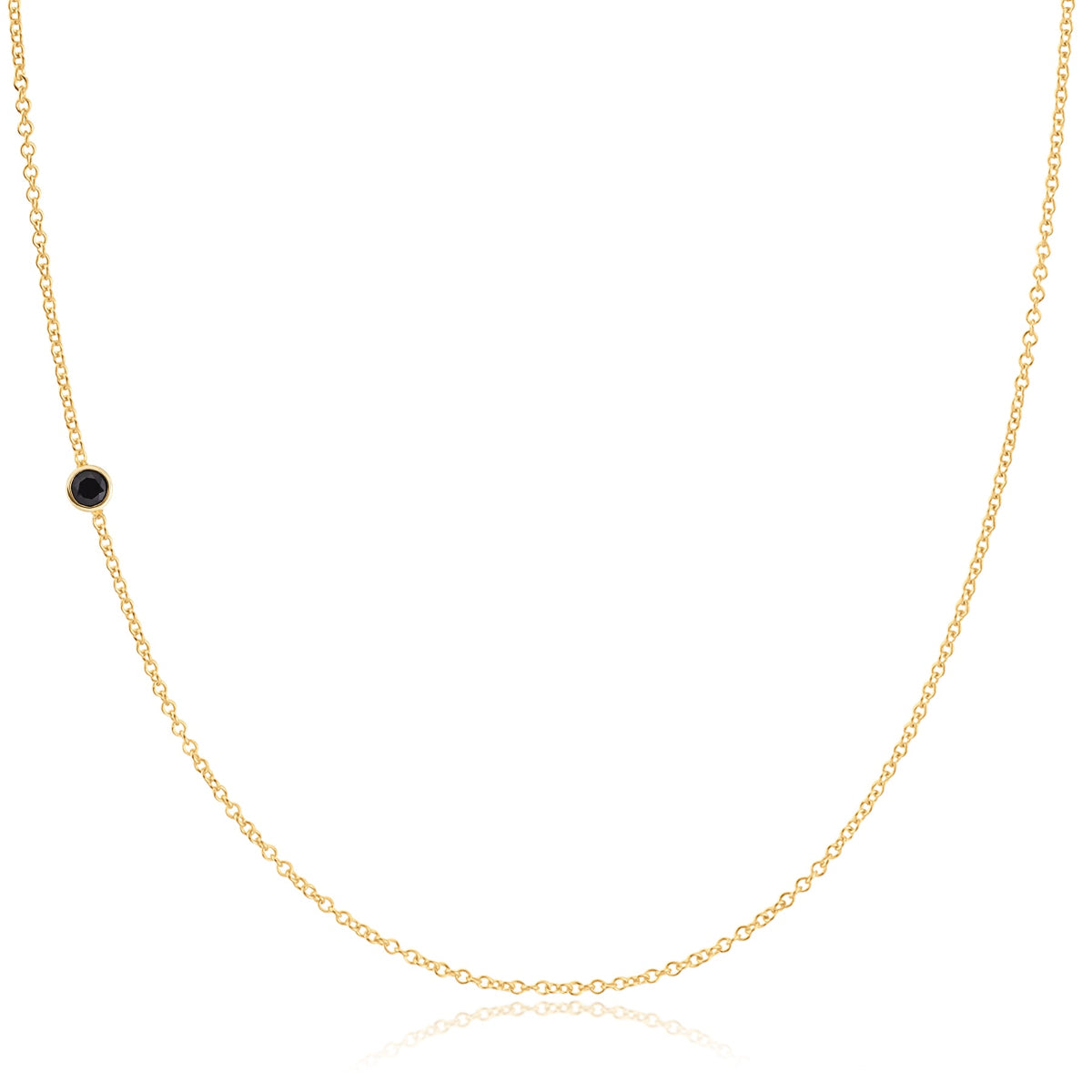 A yellow gold 14K Gold Asymmetrical Birthstone Necklace - Onyx (August) on a white background. 