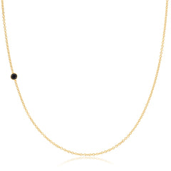 A yellow gold 14K Gold Asymmetrical Birthstone Necklace - Onyx (August) on a white background. 