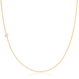 A yellow gold 14K Gold Asymmetrical Birthstone Necklace - Pearl (June) on a white background. 