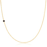 A yellow gold 14K Gold Asymmetrical Birthstone Necklace - Sapphire (September) on a white background. 