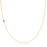 A yellow gold 14K Gold Asymmetrical Birthstone Necklace - Tanzanite (December) on a white background. 