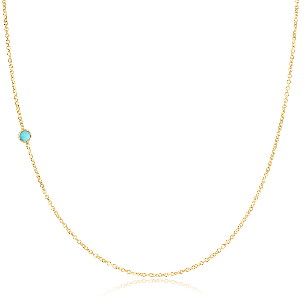 A yellow gold 14K Gold Asymmetrical Birthstone Necklace - Turquoise (December) on a white background. 