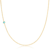 A yellow gold 14K Gold Asymmetrical Birthstone Necklace - Turquoise (December) on a white background. 
