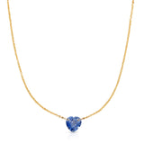 The Sweetheart Necklace - Blue Sapphire in yellow gold on a white background. 