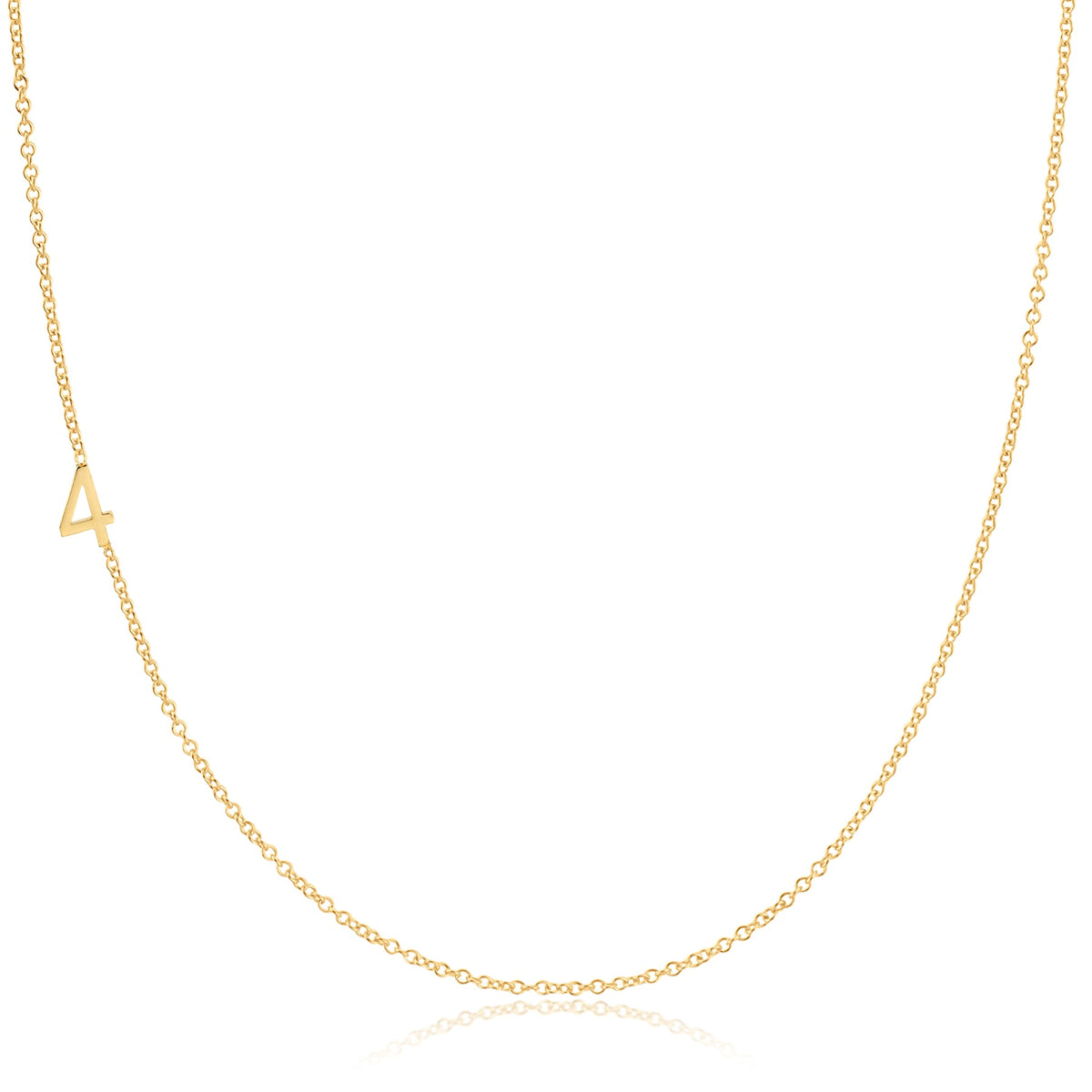 A yellow gold 14k Gold Asymmetrical Number Necklace - 4 on a white background. 