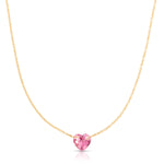 The Sweetheart Necklace - Pink Sapphire in yellow gold on a white background. 