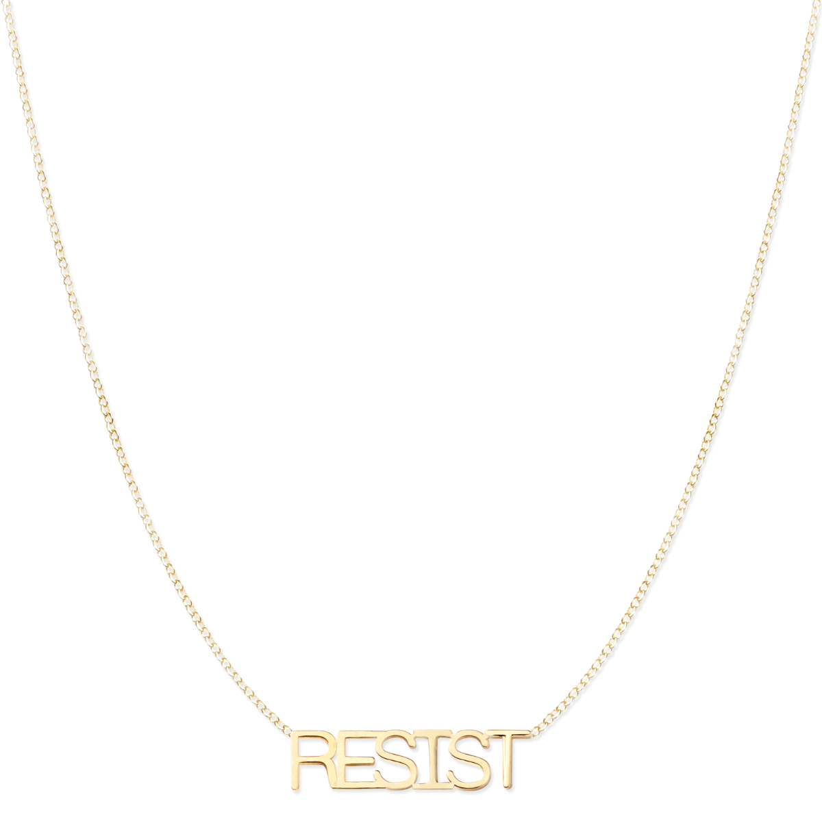 A RESIST Necklace on a white background. 