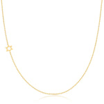 A yellow gold 14k Gold Asymmetrical Charm Necklace - Star of David with bead chain on a white background. 