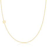 A yellow gold 14k Gold Asymmetrical Charm Necklace - Star of David with bead chain on a white background. 