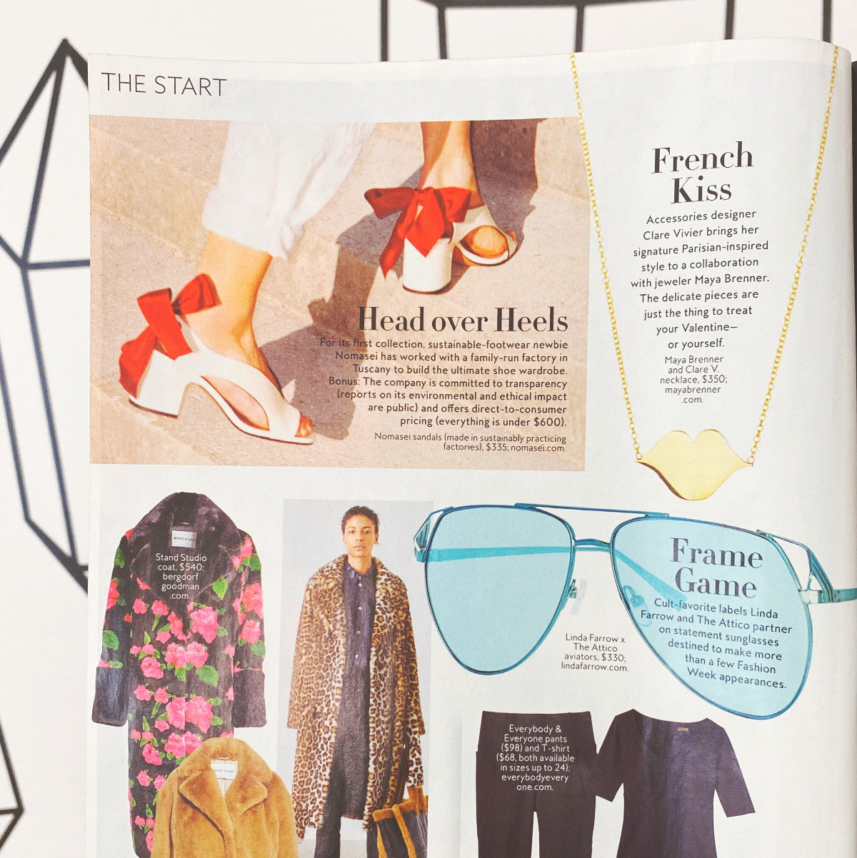 A Lip Pendant Necklace shown in a magazine alongside other accessories and clothing items.