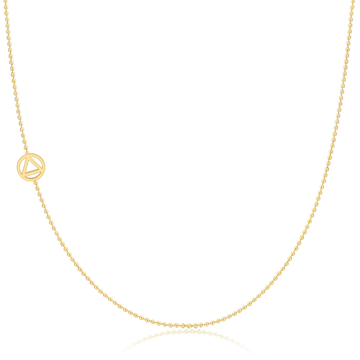 A yellow gold 14k Gold Asymmetrical Charm Necklace - Recovery with a bead chain on a white background. 
